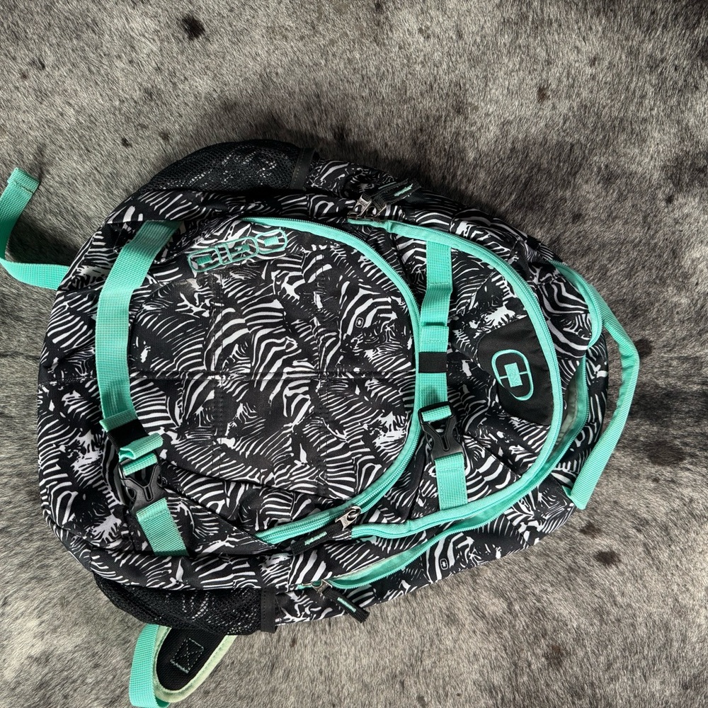 OGio Black & White Zebra Print Backpack with Teal Accents